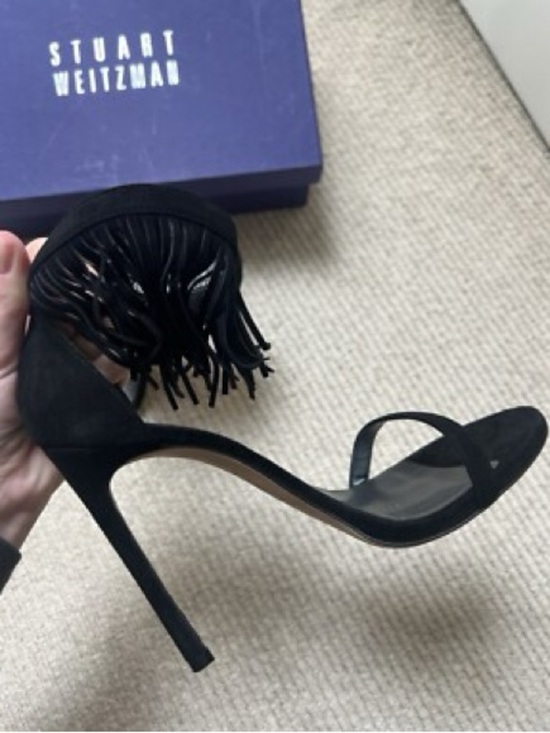 Stuart Weitzman Shoes - Stuart Weitzman Fringelica Suede 4.5" Heel Slingback Stilettos Size 9